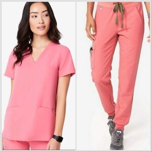 FIGS Neon Pink Casma Top and Zamora Jogger Scrubs XL/XXLT